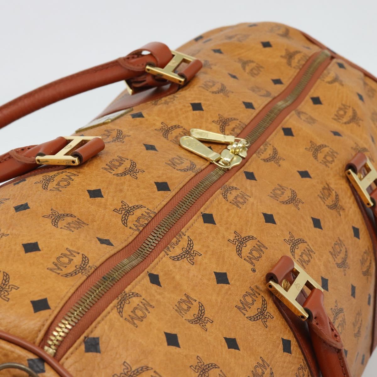 MCM Vicetos Boston Bag PVC Leather 2way Brown Gold Tone Auth ka5503A