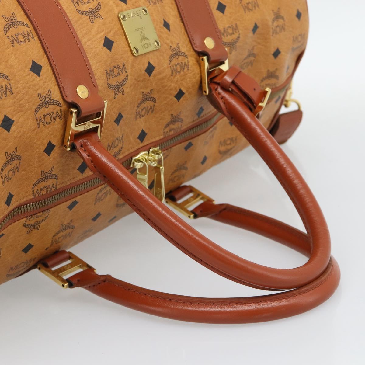 MCM Vicetos Boston Bag PVC Leather 2way Brown Gold Tone Auth ka5503A