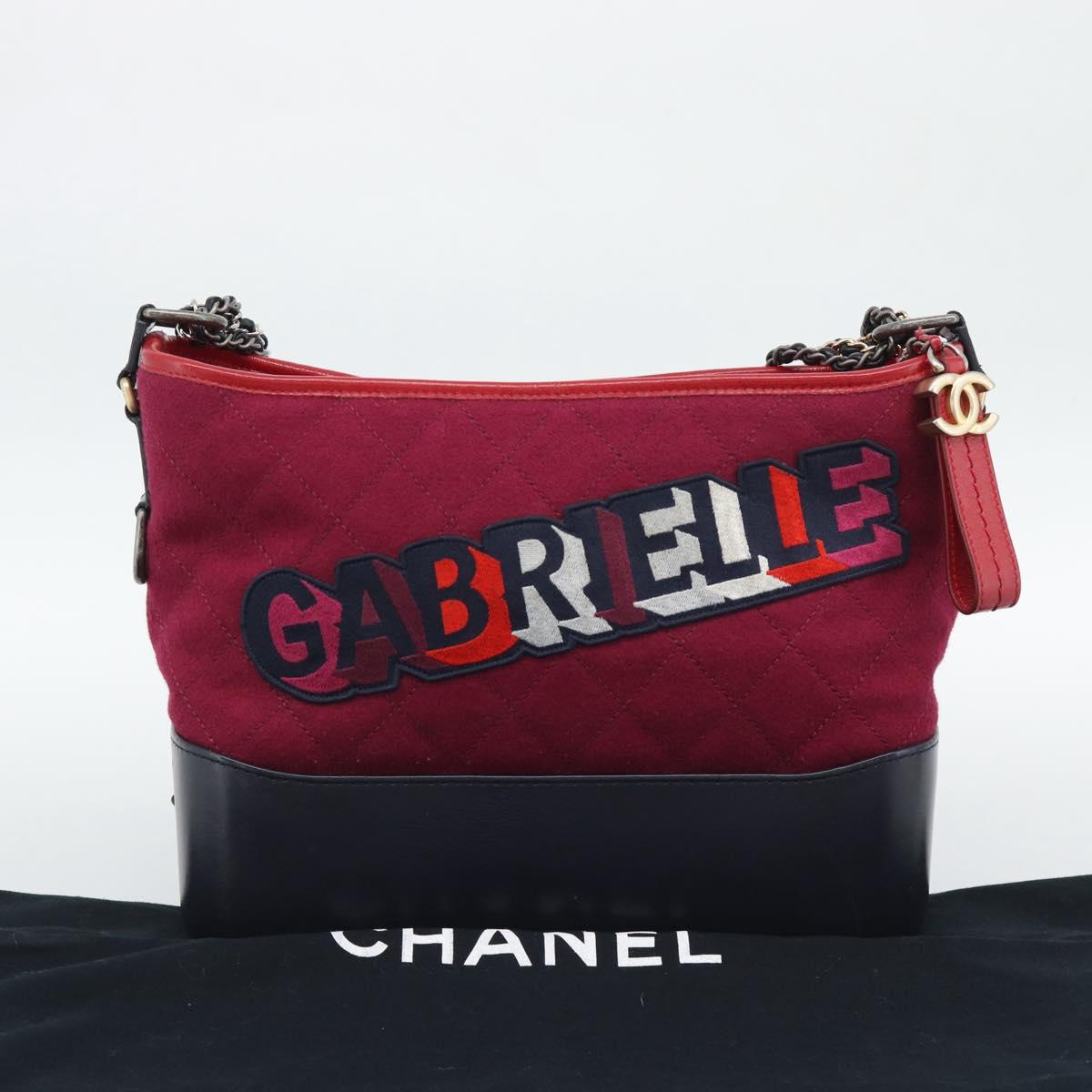 CHANEL Gabrielle de Chanel Matelasse Chain Shoulder Bag Canvas Red Auth ka5504M