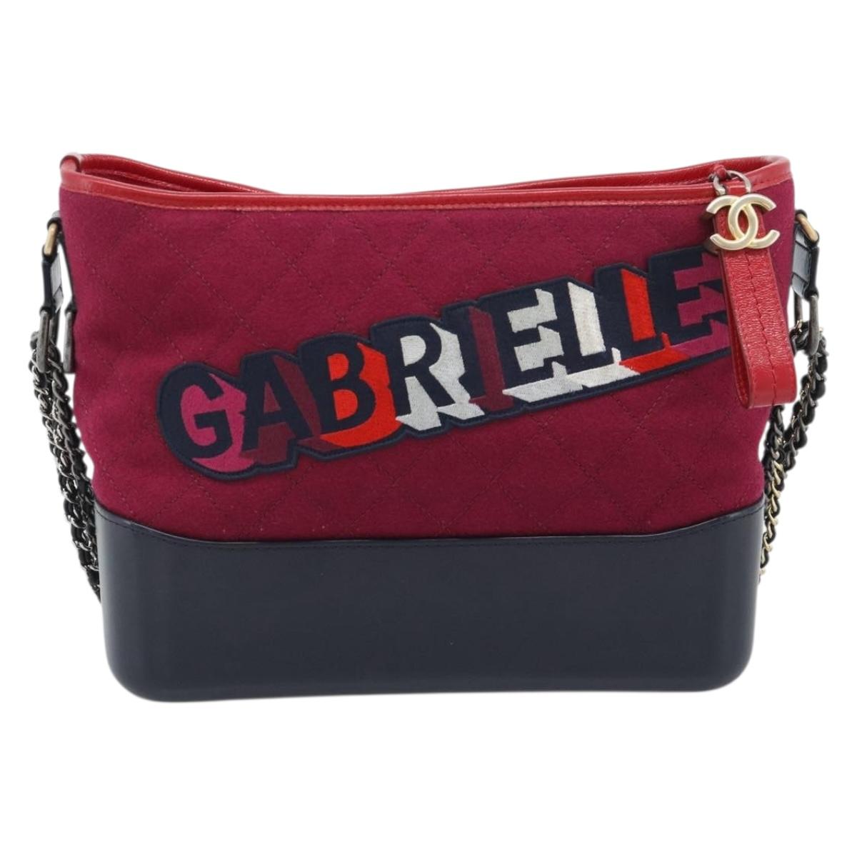 CHANEL Gabrielle de Chanel Matelasse Chain Shoulder Bag Canvas Red Auth ka5504M