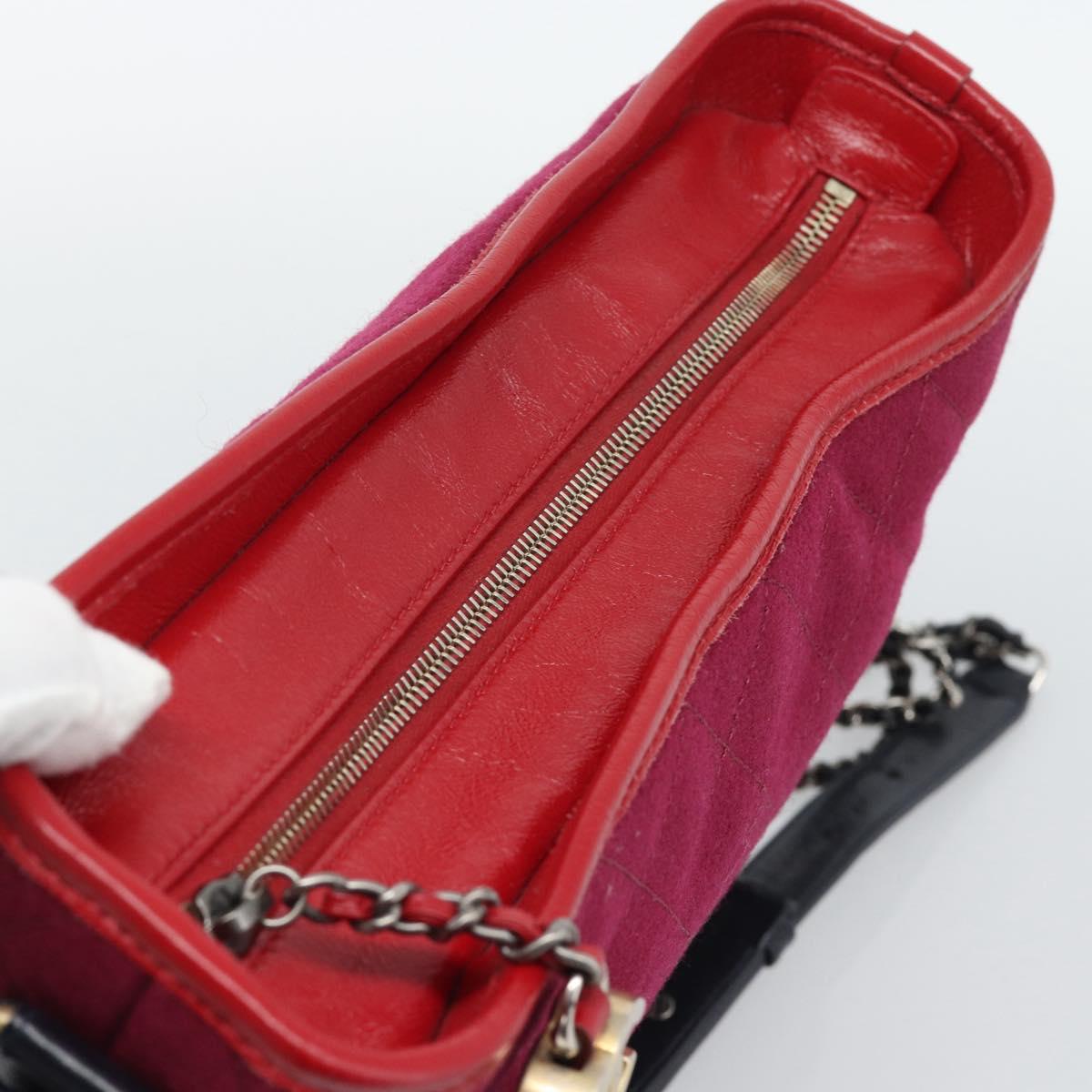 CHANEL Gabrielle de Chanel Matelasse Chain Shoulder Bag Canvas Red Auth ka5504M