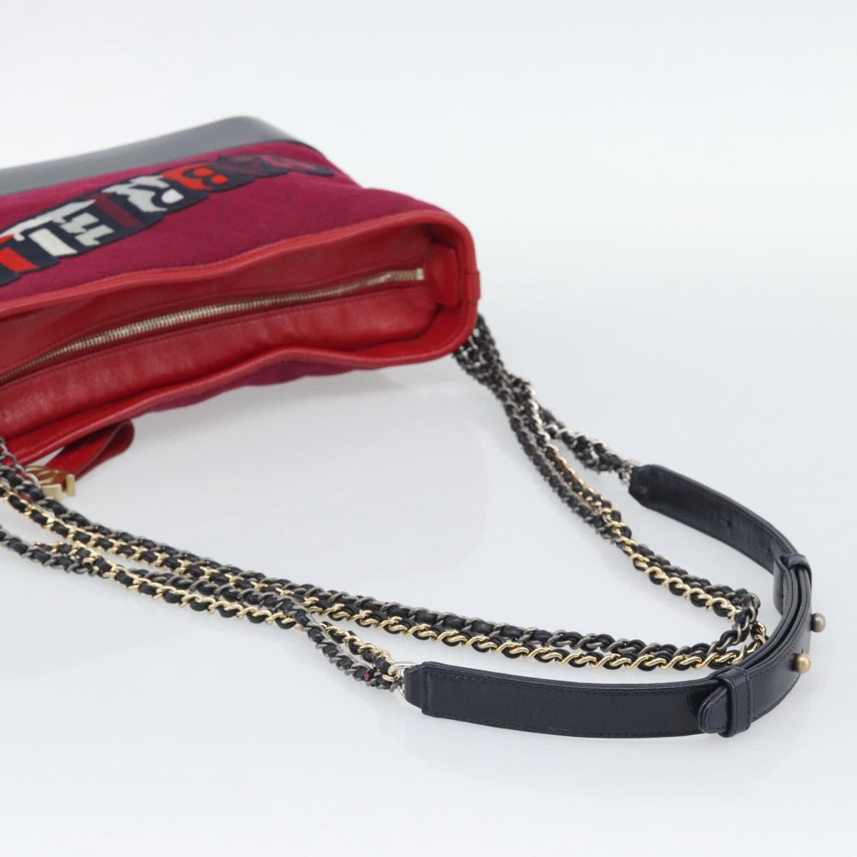 CHANEL Gabrielle de Chanel Matelasse Chain Shoulder Bag Canvas Red Auth ka5504M
