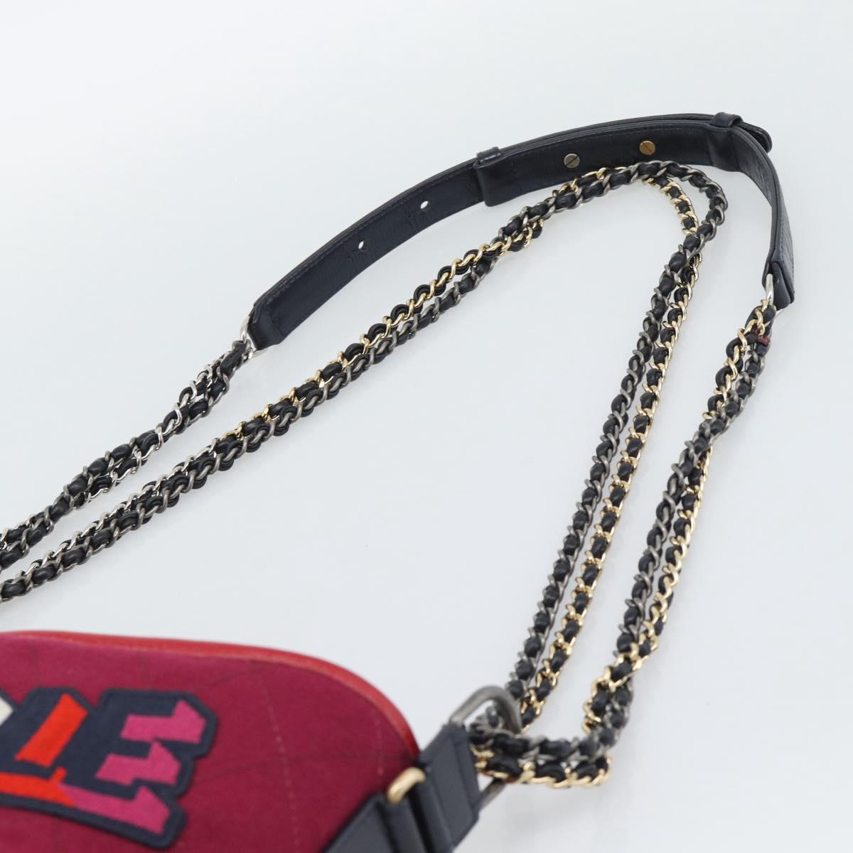 CHANEL Gabrielle de Chanel Matelasse Chain Shoulder Bag Canvas Red Auth ka5504M