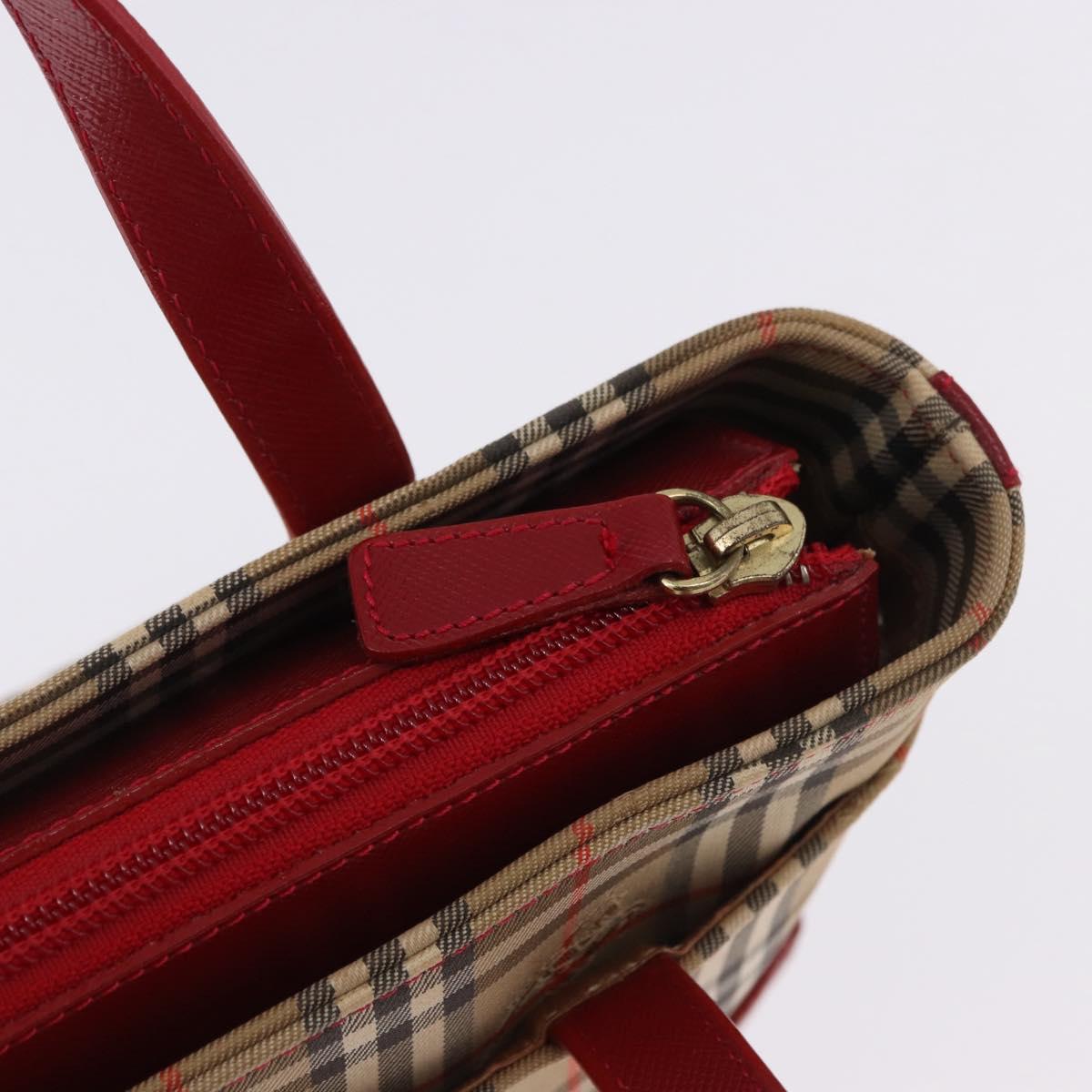 BURBERRY Nova Check Hand Bag Canvas Beige Red Auth ka5507
