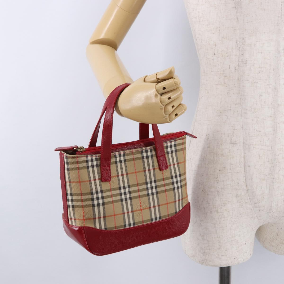 BURBERRY Nova Check Hand Bag Canvas Beige Red Auth ka5507
