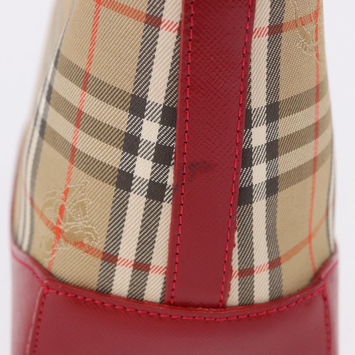 BURBERRY Nova Check Hand Bag Canvas Beige Red Auth ka5507