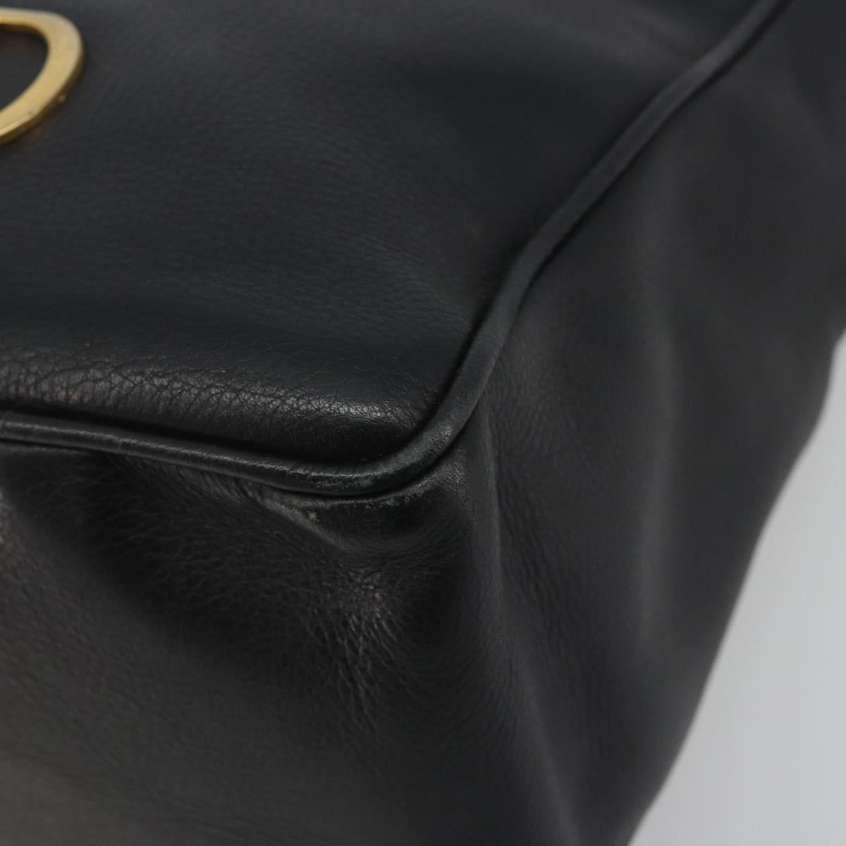 Christian Dior Hand Bag Leather Black Gold Tone Auth ka5510A