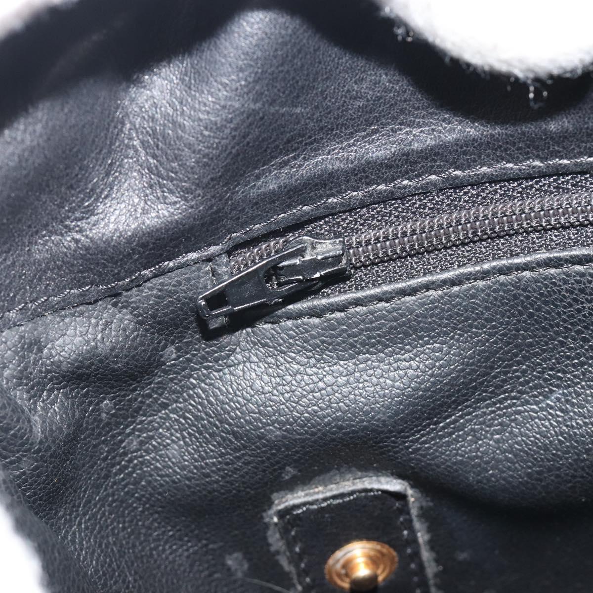 Christian Dior Hand Bag Leather Black Gold Tone Auth ka5510A
