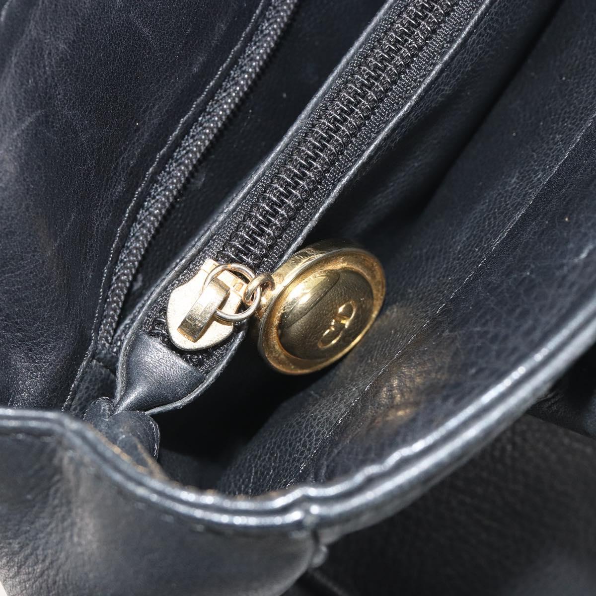 Christian Dior Hand Bag Leather Black Gold Tone Auth ka5510A