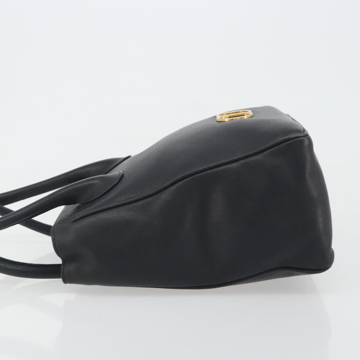 Christian Dior Hand Bag Leather Black Gold Tone Auth ka5510A