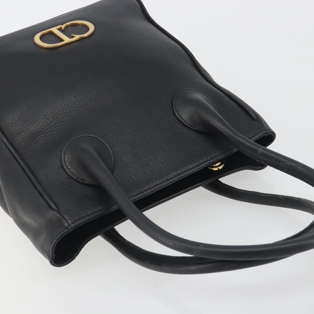 Christian Dior Hand Bag Leather Black Gold Tone Auth ka5510A