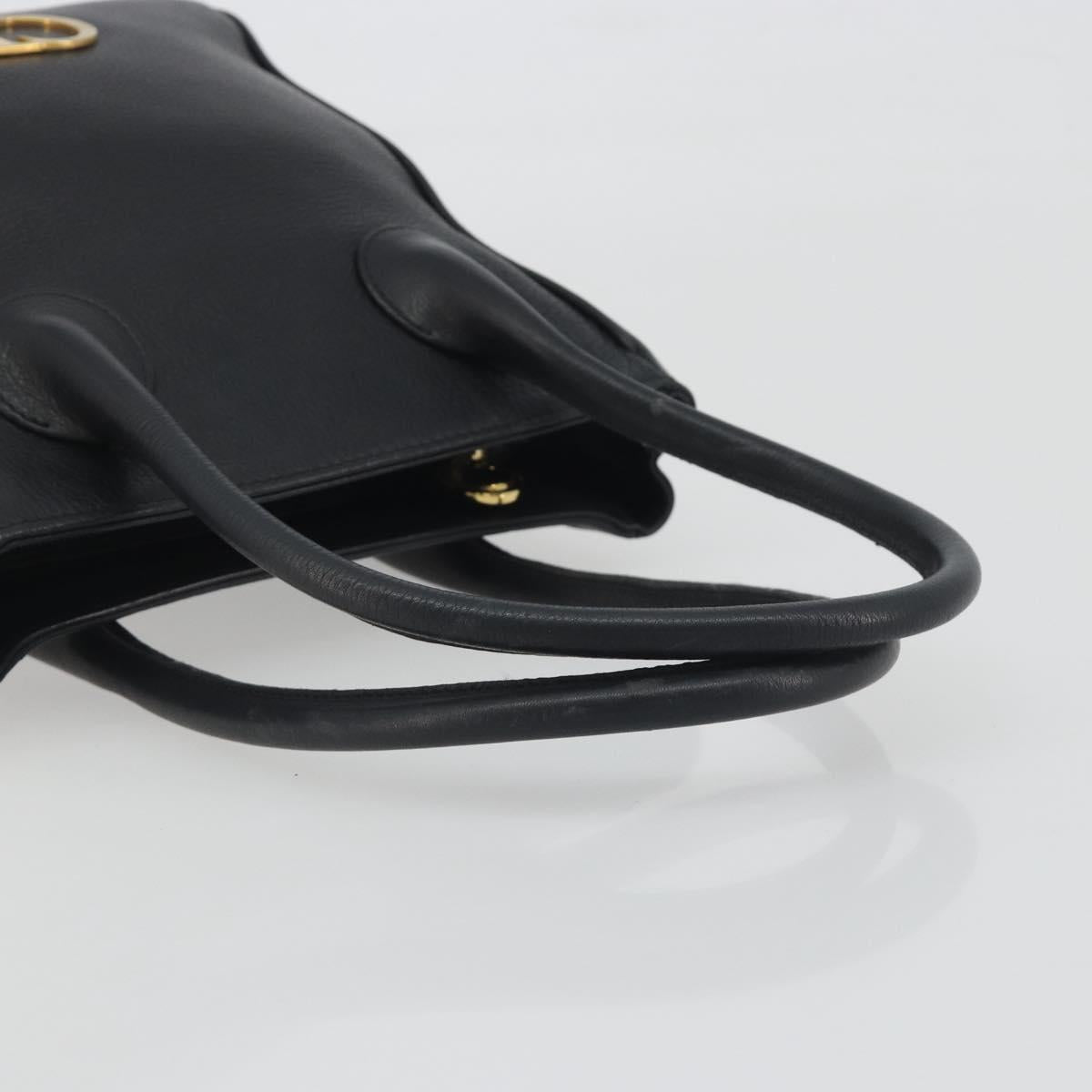 Christian Dior Hand Bag Leather Black Gold Tone Auth ka5510A