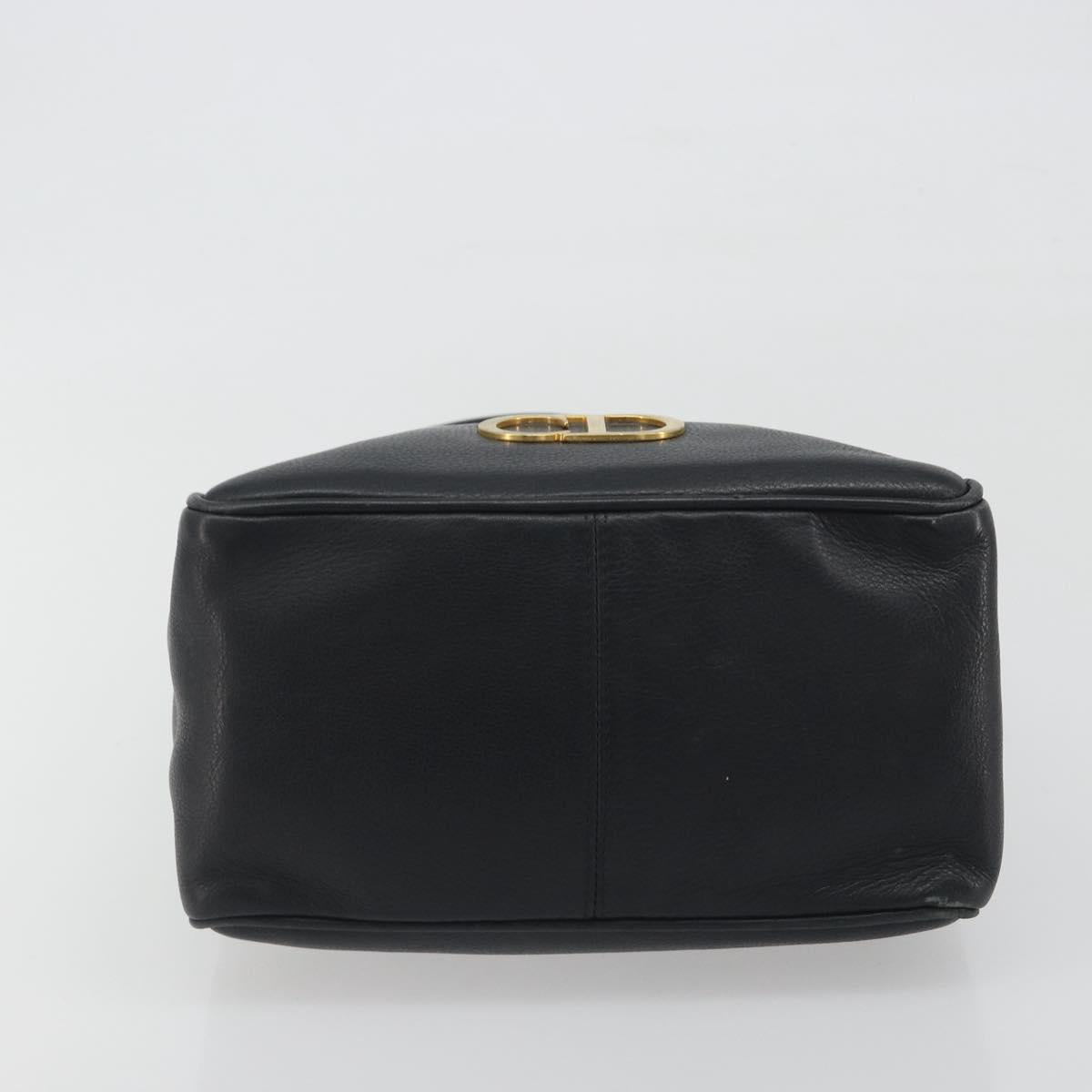 Christian Dior Hand Bag Leather Black Gold Tone Auth ka5510A