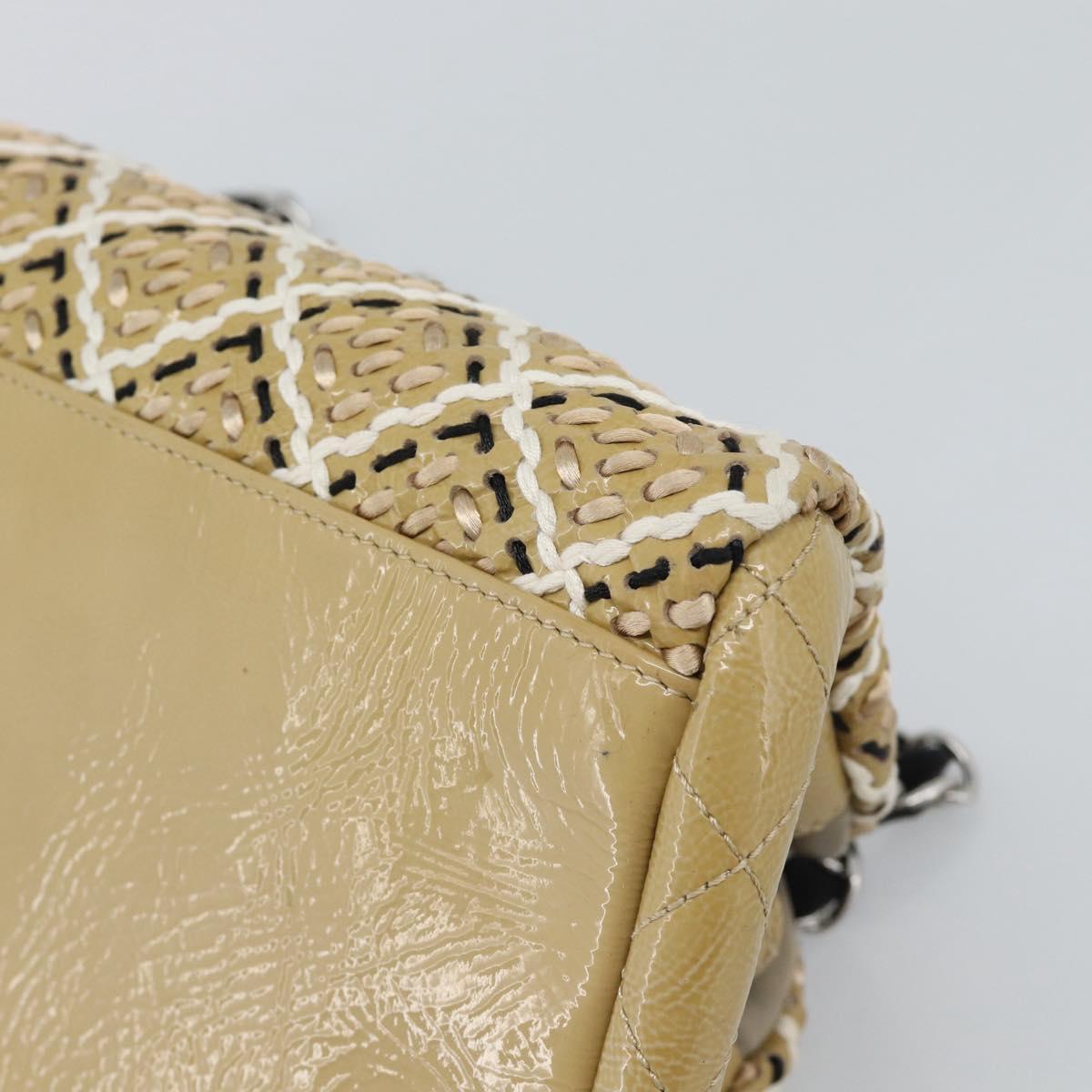 CHANEL Just Mademoiselle Matelasse Chain Shoulder Patent Brown CC Auth ka5511A