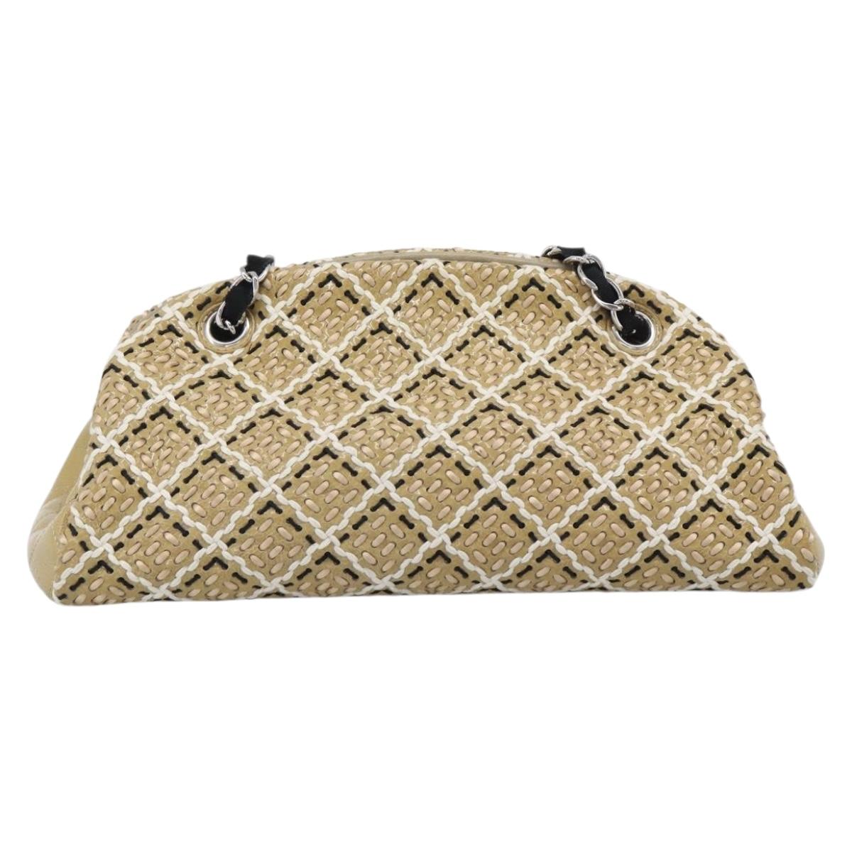 CHANEL Just Mademoiselle Matelasse Chain Shoulder Patent Brown CC Auth ka5511A