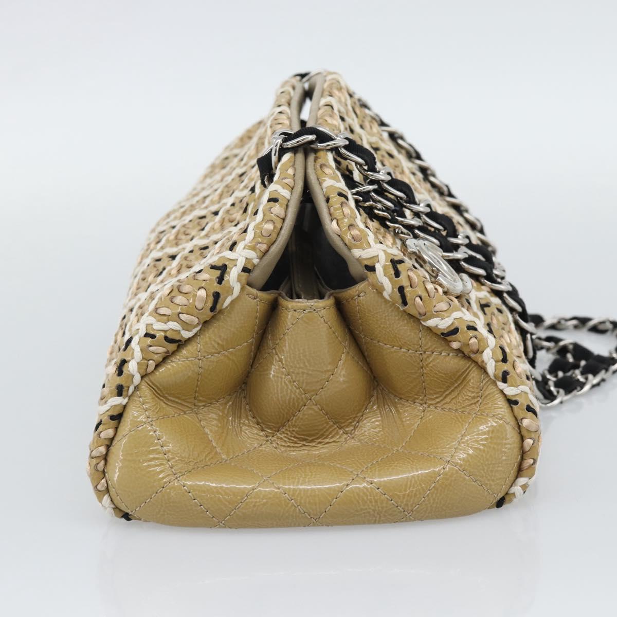 CHANEL Just Mademoiselle Matelasse Chain Shoulder Patent Brown CC Auth ka5511A
