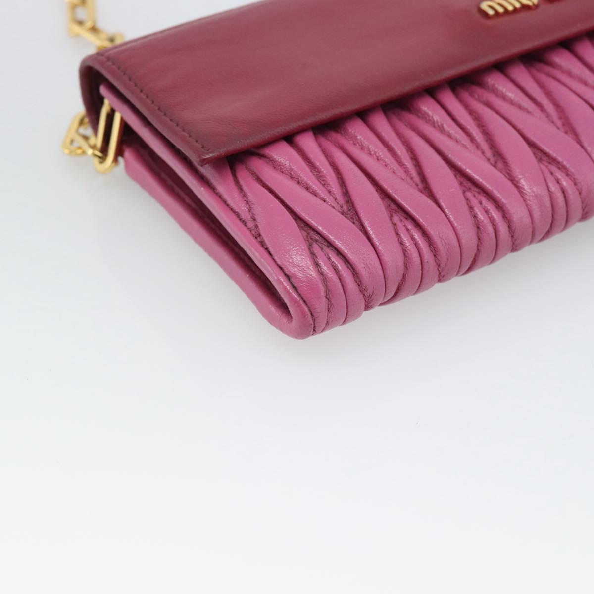 Miu Miu Chain Shoulder Wallet Leather Pink Gold Tone Auth ka5512A