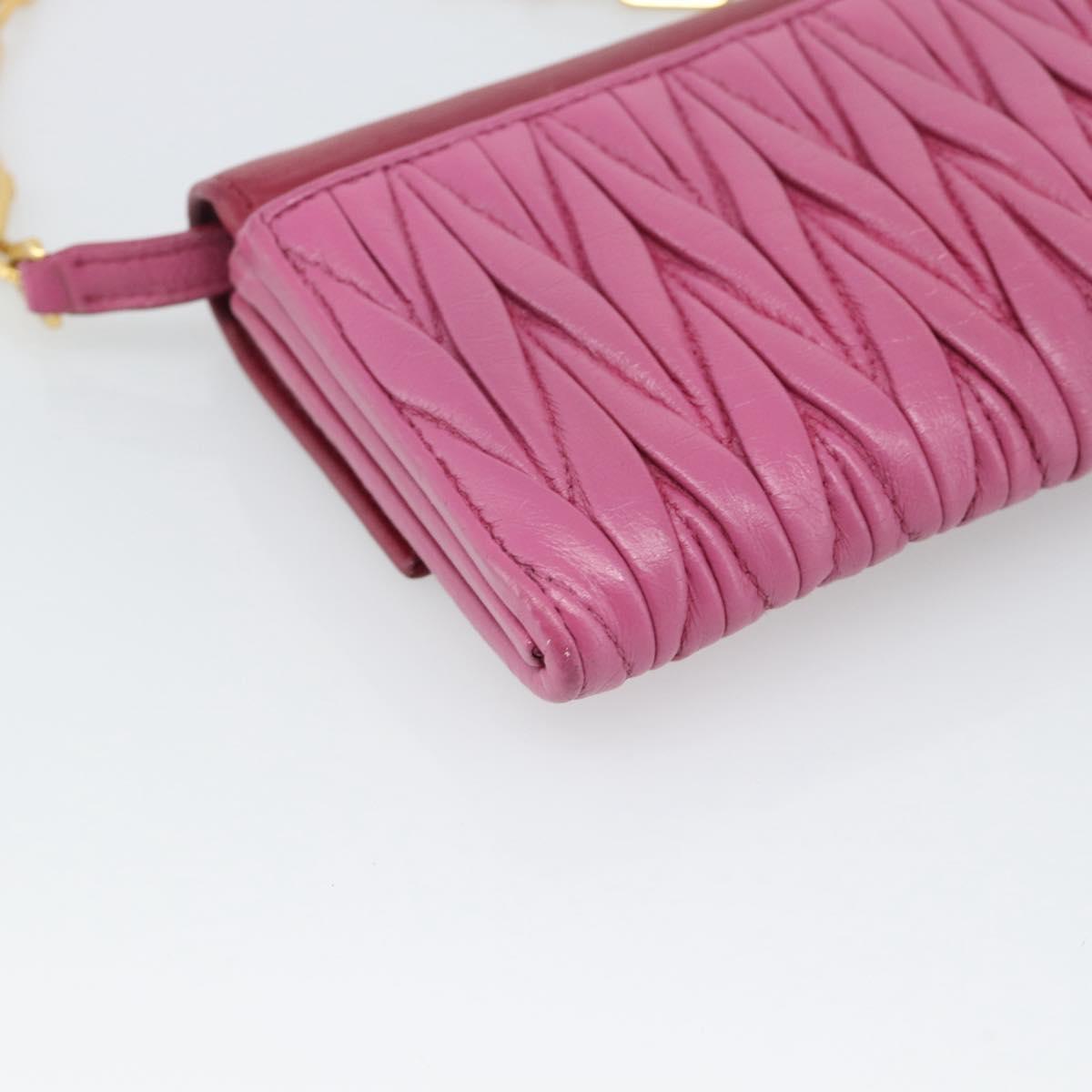 Miu Miu Chain Shoulder Wallet Leather Pink Gold Tone Auth ka5512A