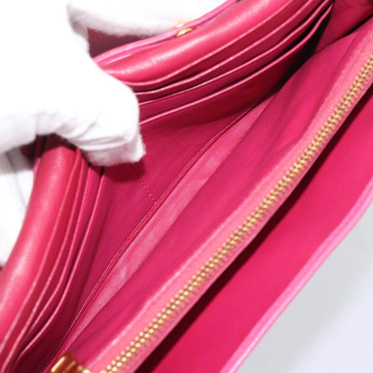 Miu Miu Chain Shoulder Wallet Leather Pink Gold Tone Auth ka5512A