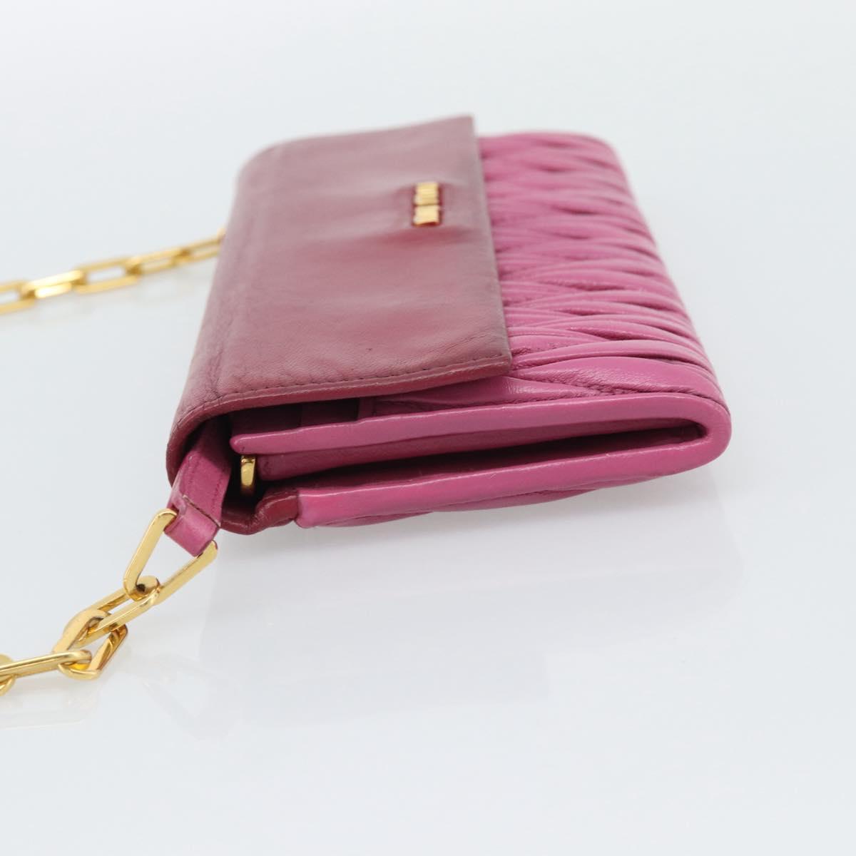 Miu Miu Chain Shoulder Wallet Leather Pink Gold Tone Auth ka5512A