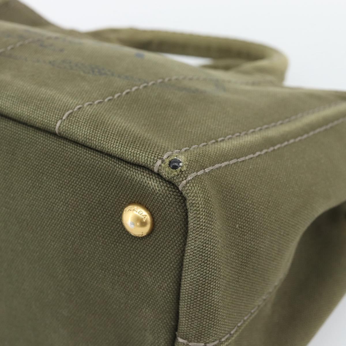 PRADA Canapa PM Hand Bag Canvas Khaki Gold Tone Auth ka5515