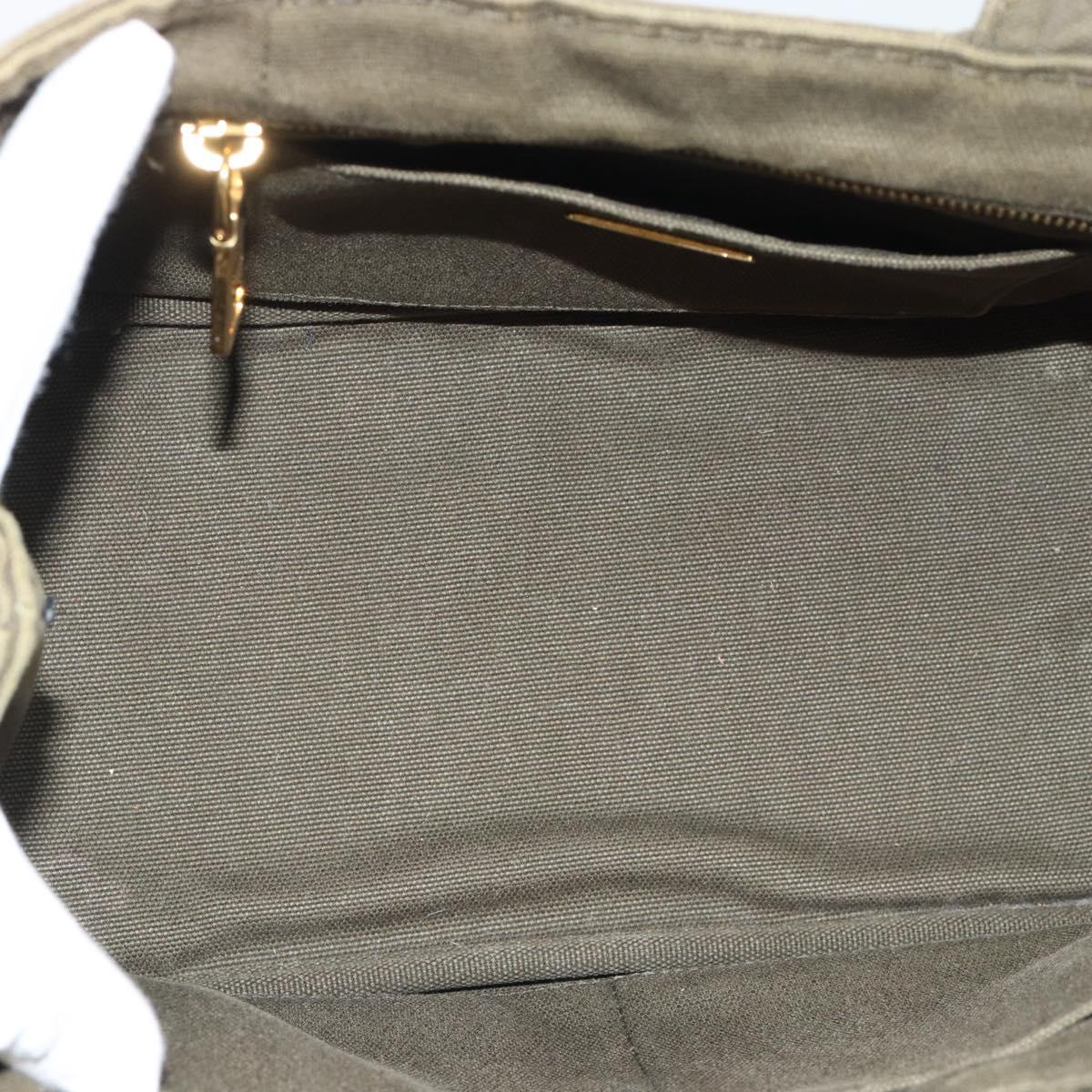 PRADA Canapa PM Hand Bag Canvas Khaki Gold Tone Auth ka5515