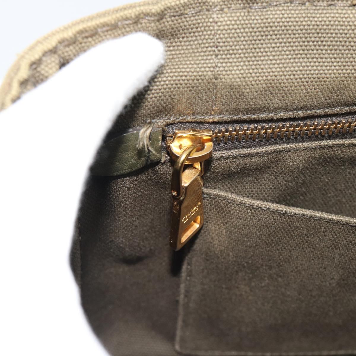 PRADA Canapa PM Hand Bag Canvas Khaki Gold Tone Auth ka5515