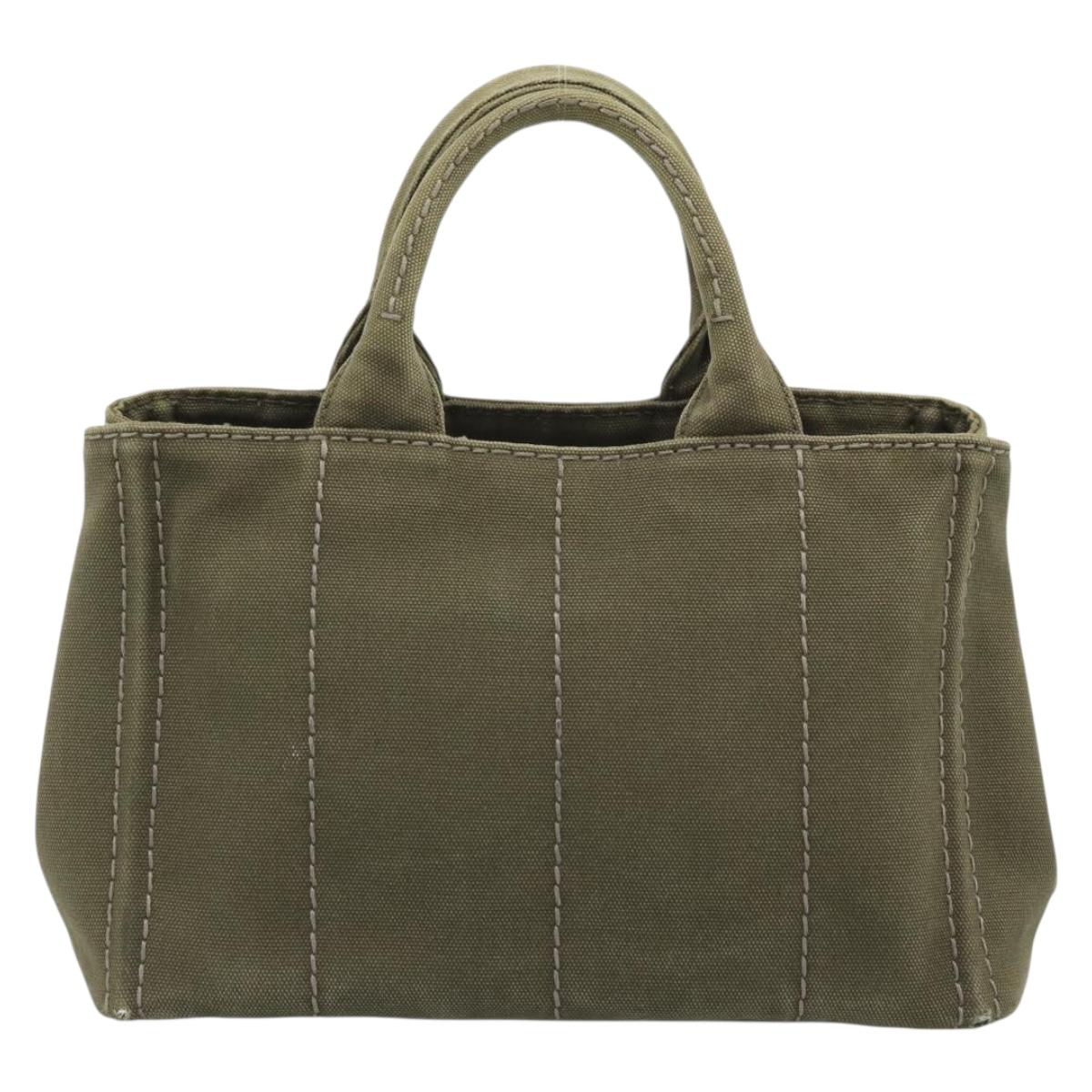 PRADA Canapa PM Hand Bag Canvas Khaki Gold Tone Auth ka5515