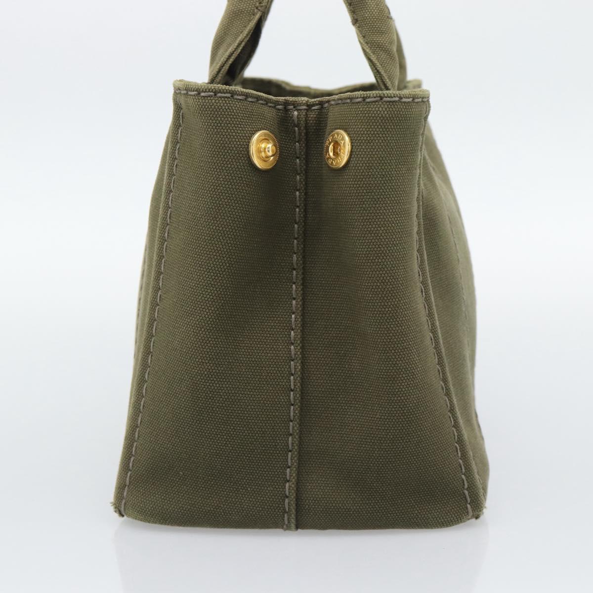 PRADA Canapa PM Hand Bag Canvas Khaki Gold Tone Auth ka5515