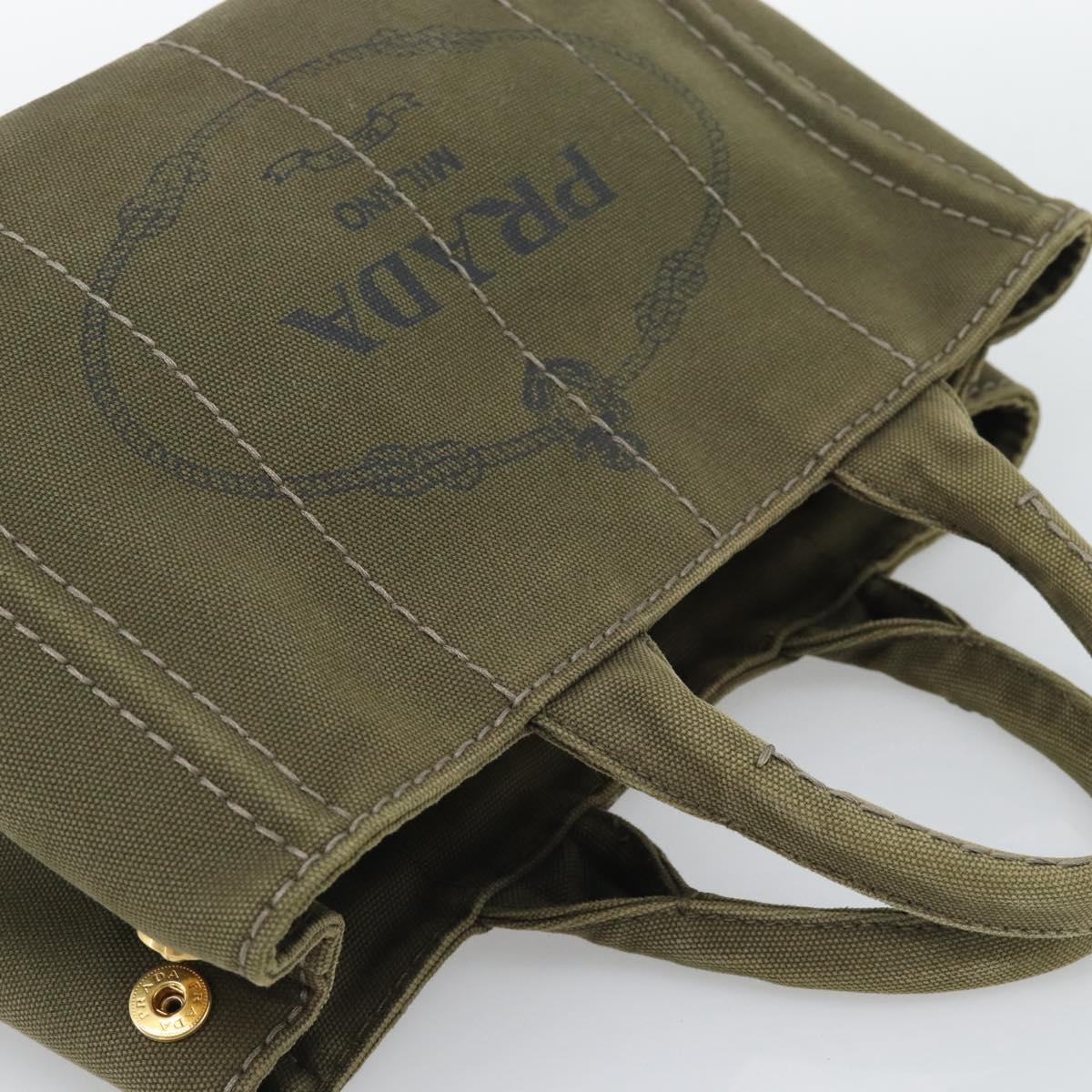 PRADA Canapa PM Hand Bag Canvas Khaki Gold Tone Auth ka5515