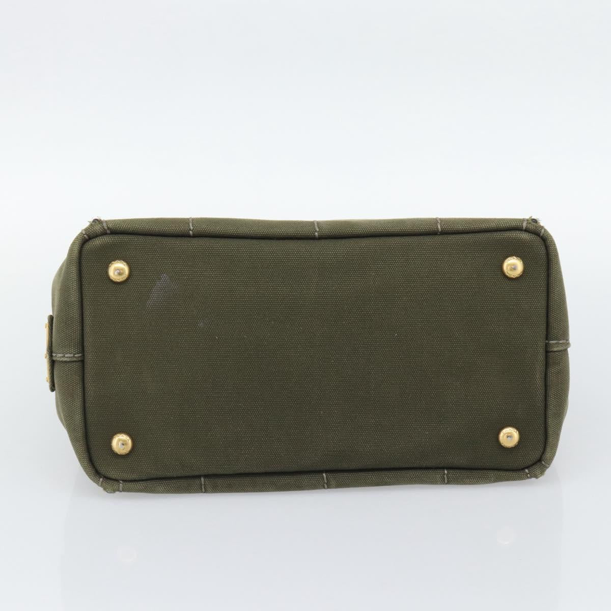 PRADA Canapa PM Hand Bag Canvas Khaki Gold Tone Auth ka5515