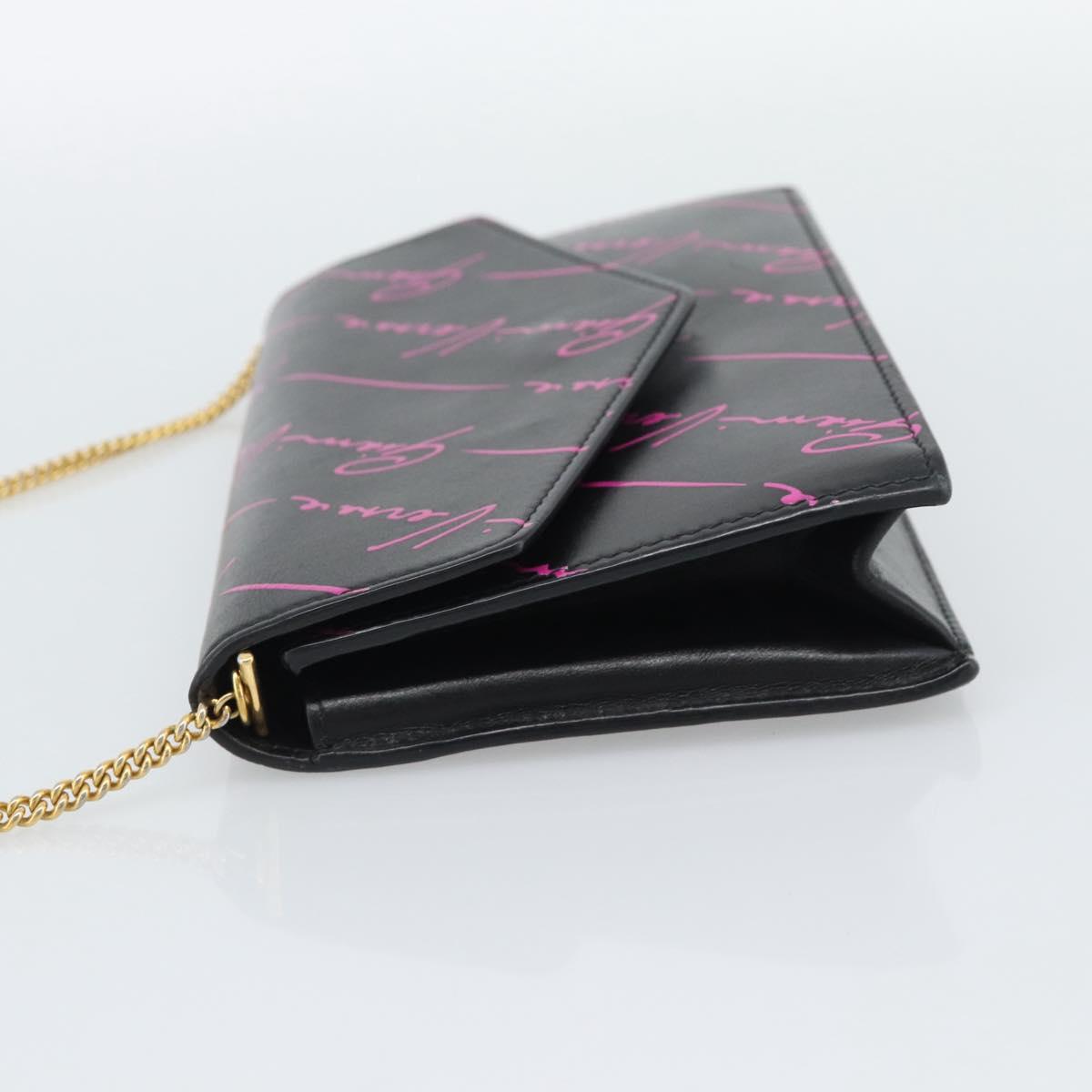 VERSACE Chain Shoulder Bag Leather Black Gold Tone Auth ka5520A