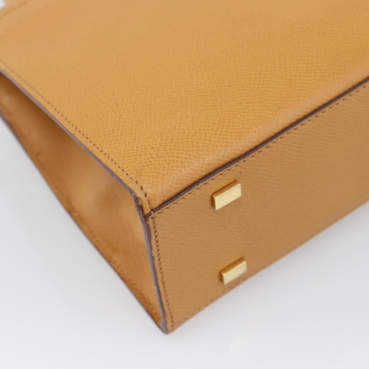 CELINE Hand Bag Leather Brown Gold Tone Auth ka5521A