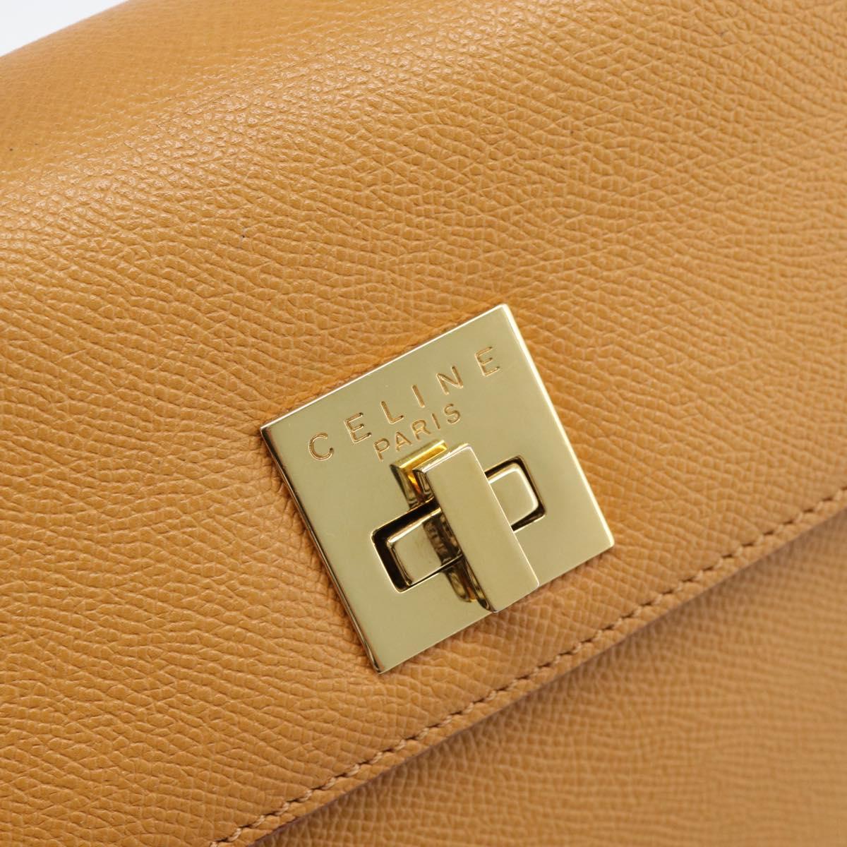 CELINE Hand Bag Leather Brown Gold Tone Auth ka5521A