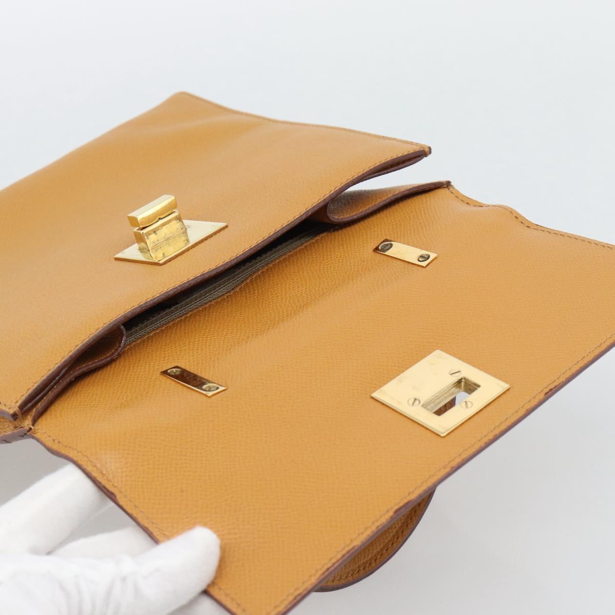 CELINE Hand Bag Leather Brown Gold Tone Auth ka5521A
