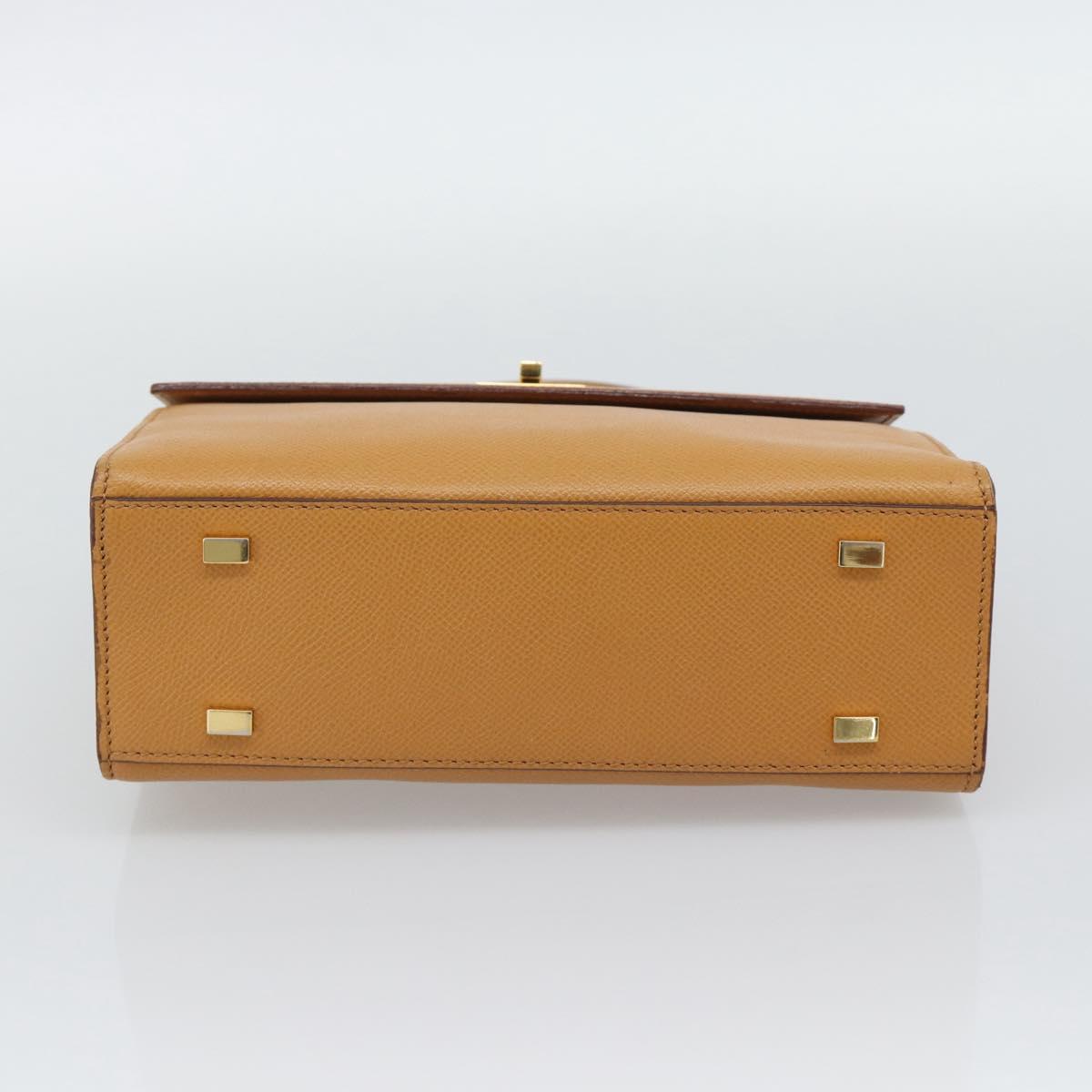 CELINE Hand Bag Leather Brown Gold Tone Auth ka5521A