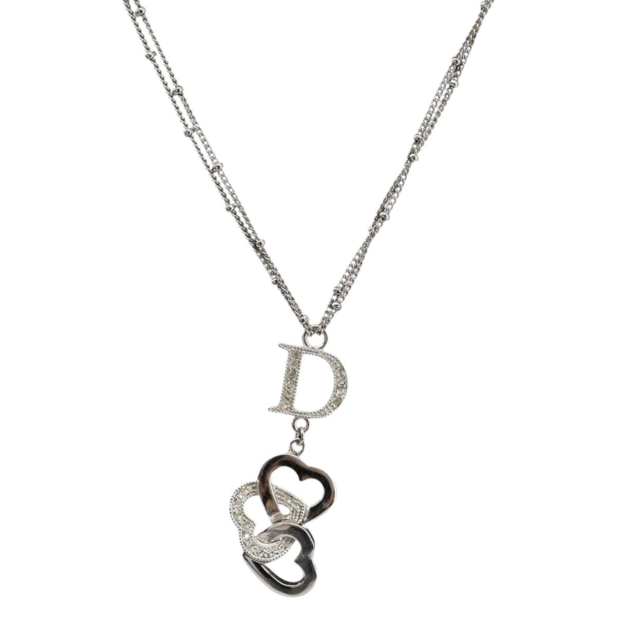 Christian Dior Necklace Metal Silver Auth ka5524