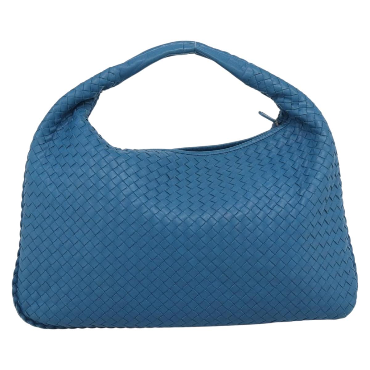 BOTTEGA VENETA INTRECCIATO Shoulder Bag Leather Blue Silver 115654 Auth ka5528SAV