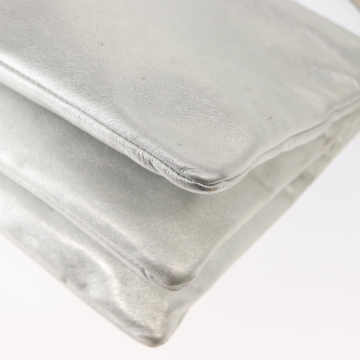 CELINE Trio large Shoulder Bag Leather Silver Gold Auth ka553