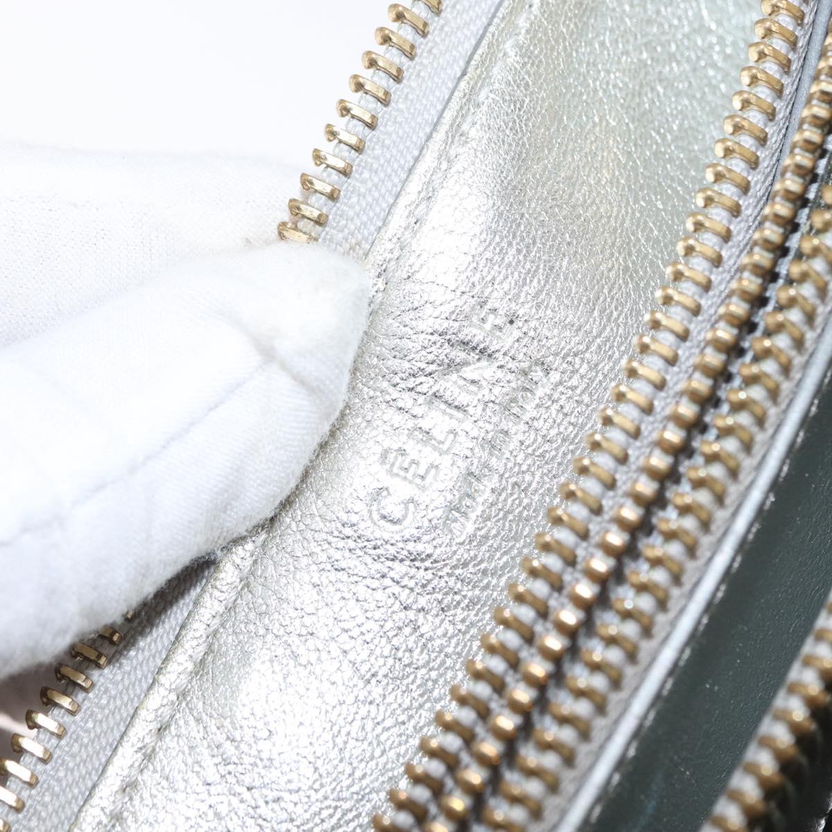 CELINE Trio large Shoulder Bag Leather Silver Gold Auth ka553