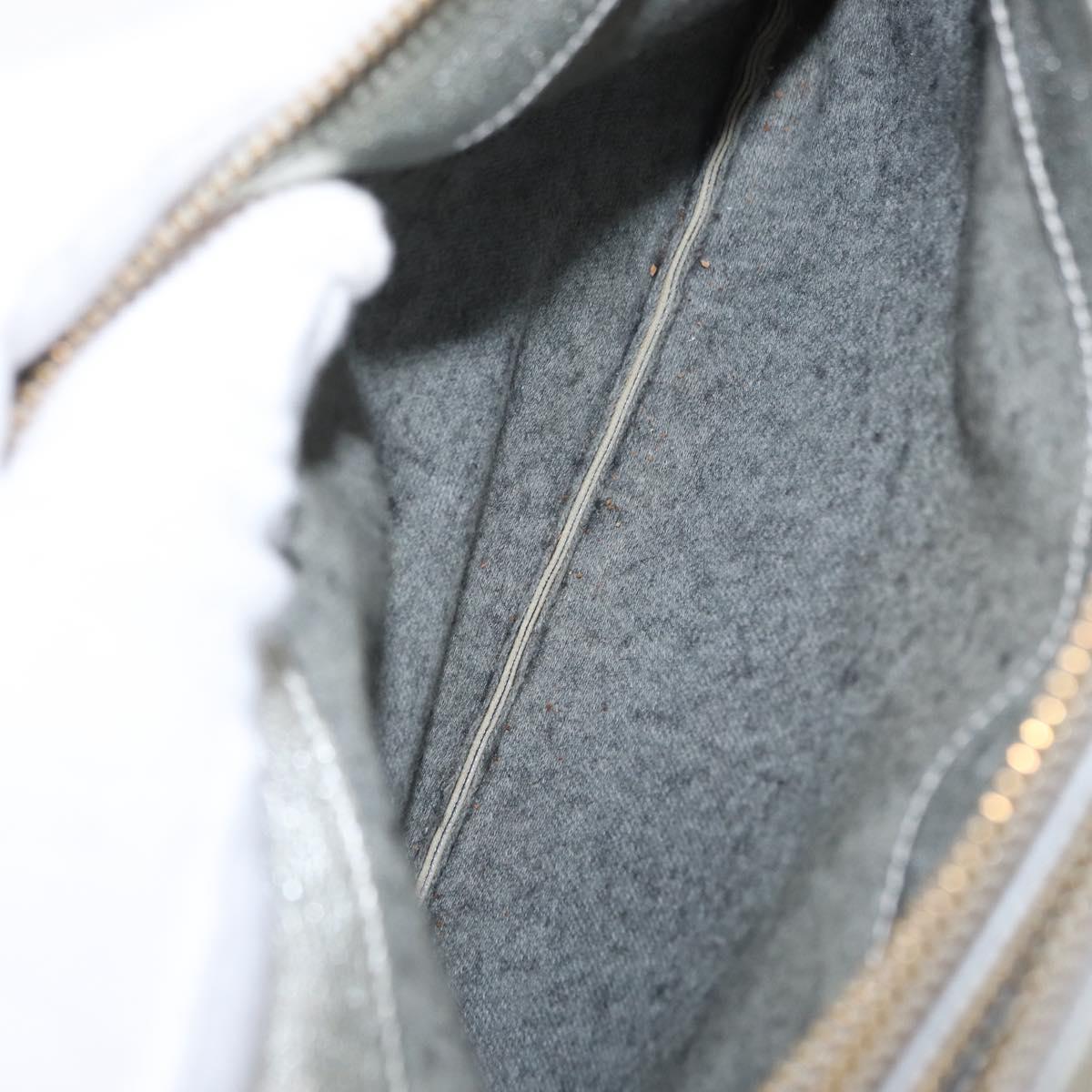 CELINE Trio large Shoulder Bag Leather Silver Gold Auth ka553