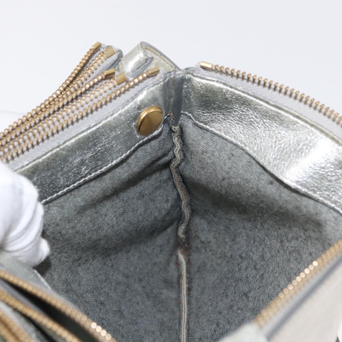 CELINE Trio large Shoulder Bag Leather Silver Gold Auth ka553