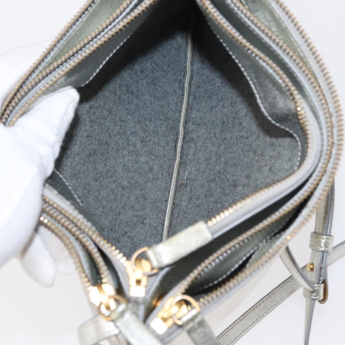 CELINE Trio large Shoulder Bag Leather Silver Gold Auth ka553