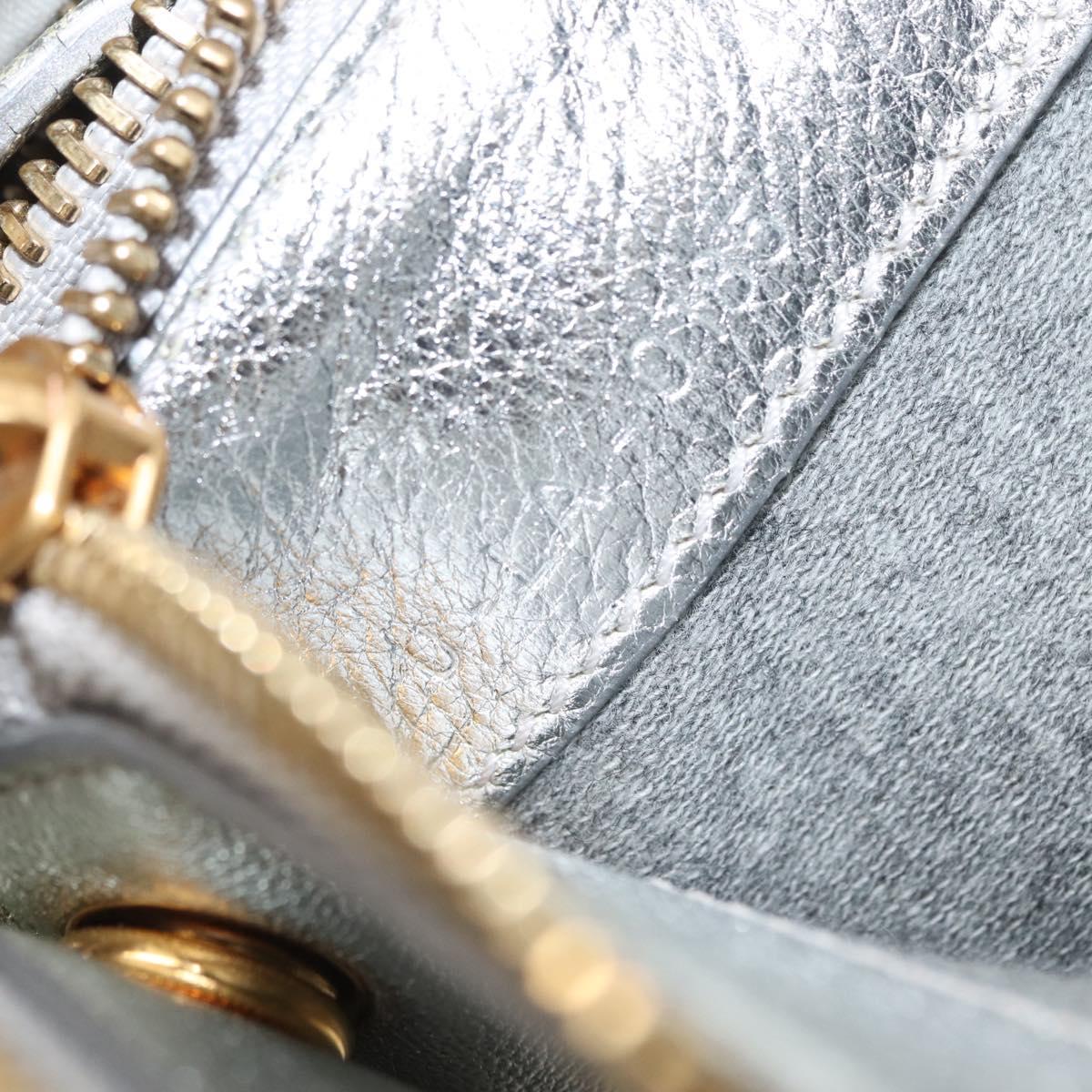 CELINE Trio large Shoulder Bag Leather Silver Gold Auth ka553