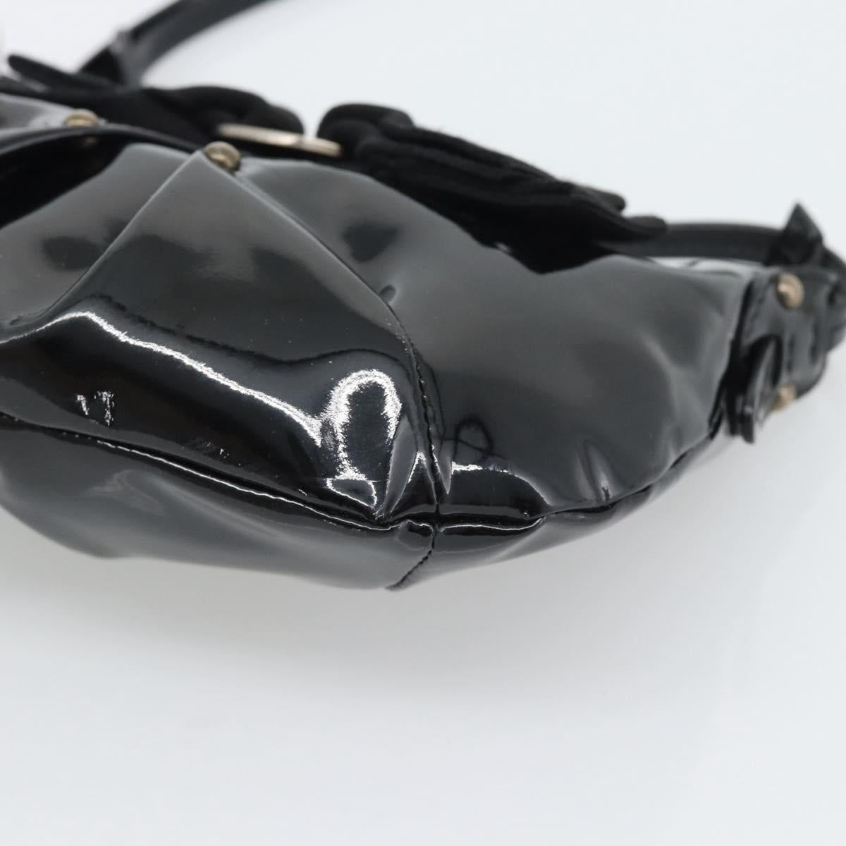 Salvatore Ferragamo Vala Shoulder Bag Patent Black Silver Auth ka5532A