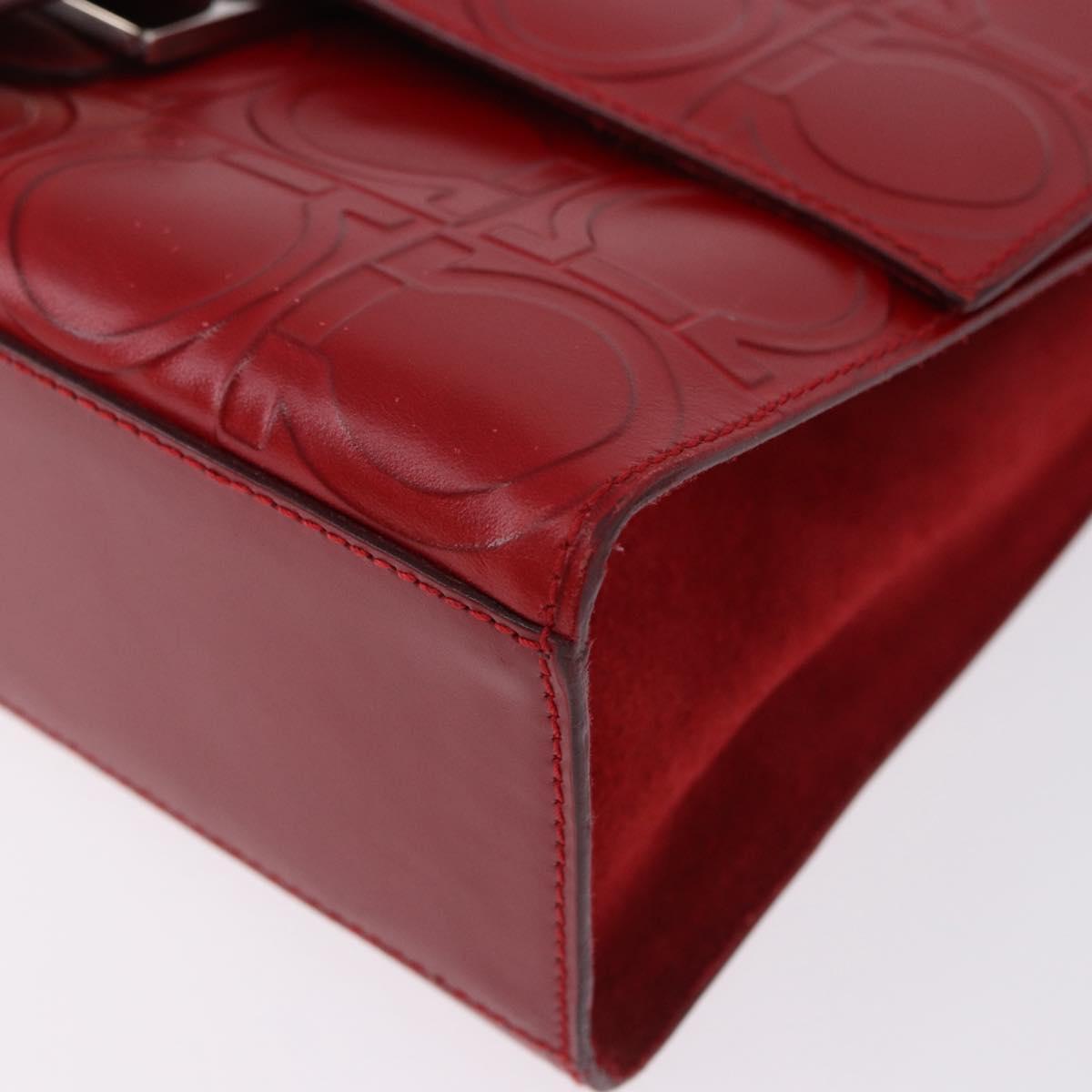 Salvatore Ferragamo Gancini Hand Bag Leather Red Silver Auth ka5534