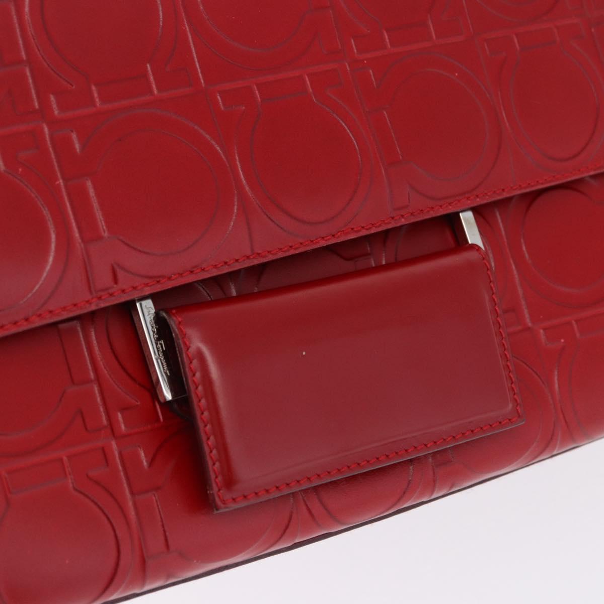Salvatore Ferragamo Gancini Hand Bag Leather Red Silver Auth ka5534