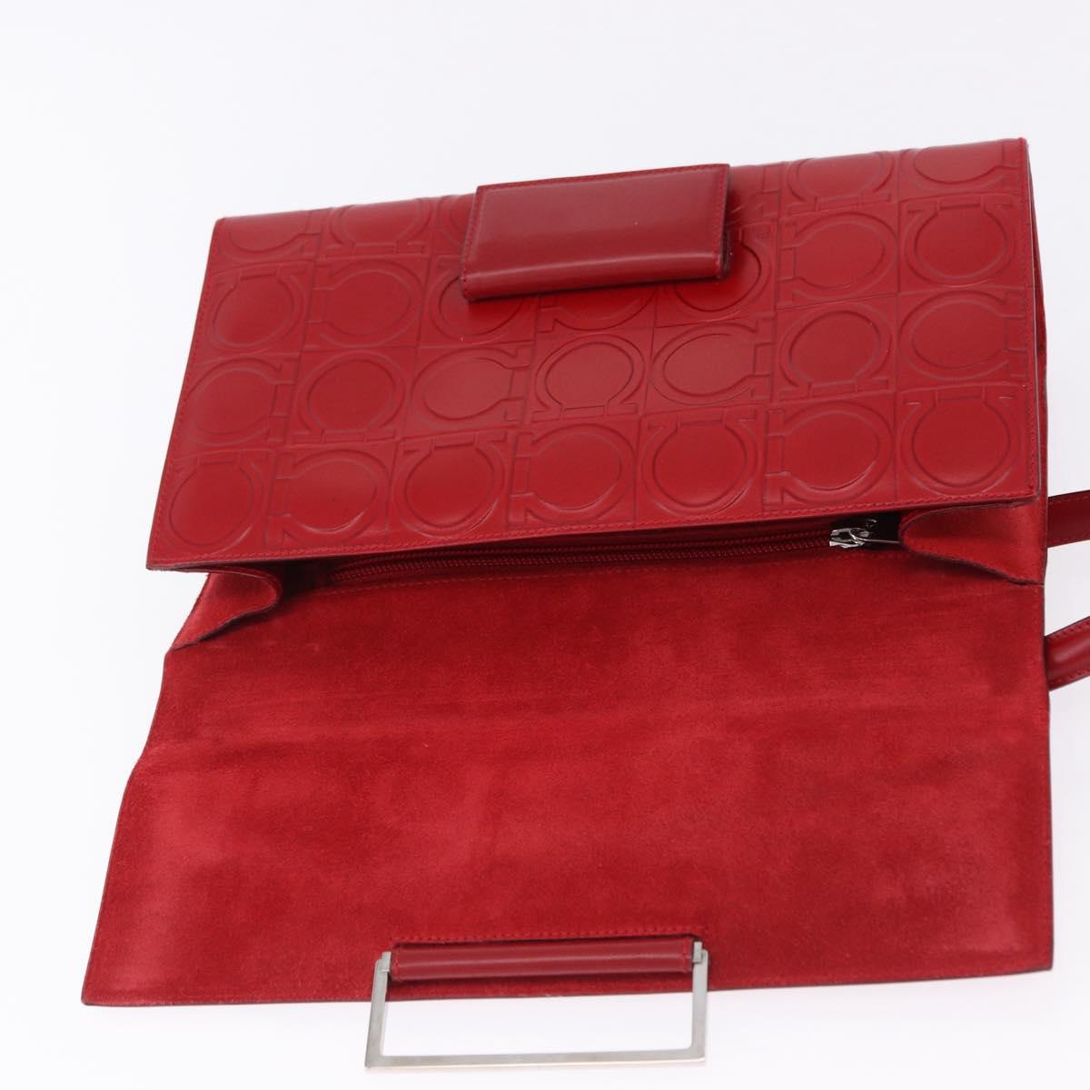 Salvatore Ferragamo Gancini Hand Bag Leather Red Silver Auth ka5534