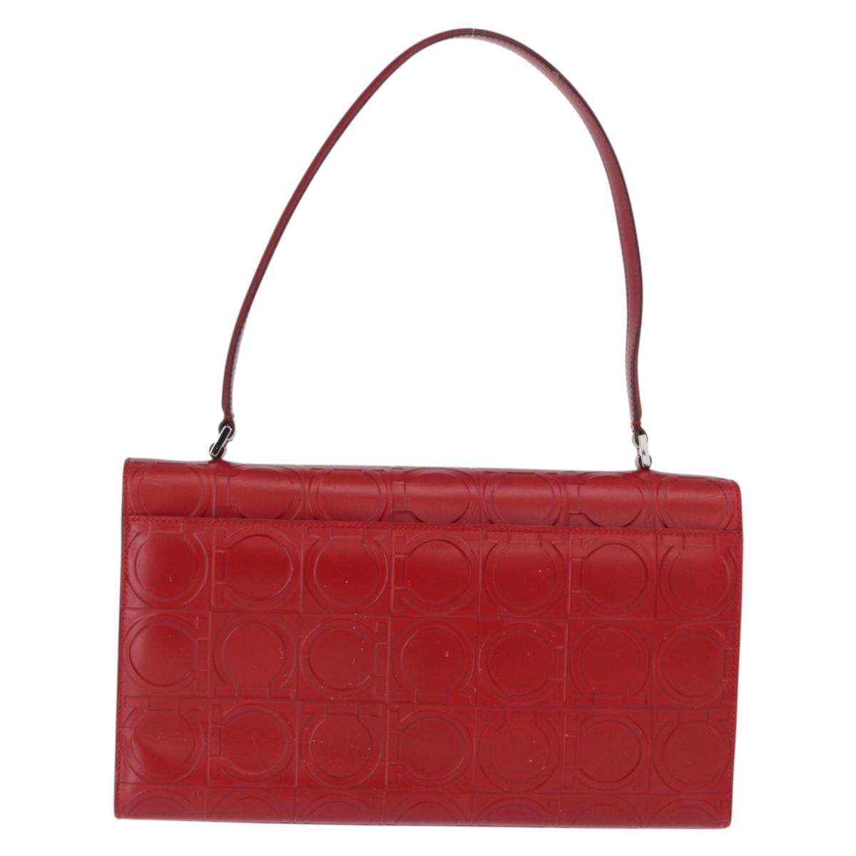 Salvatore Ferragamo Gancini Hand Bag Leather Red Silver Auth ka5534