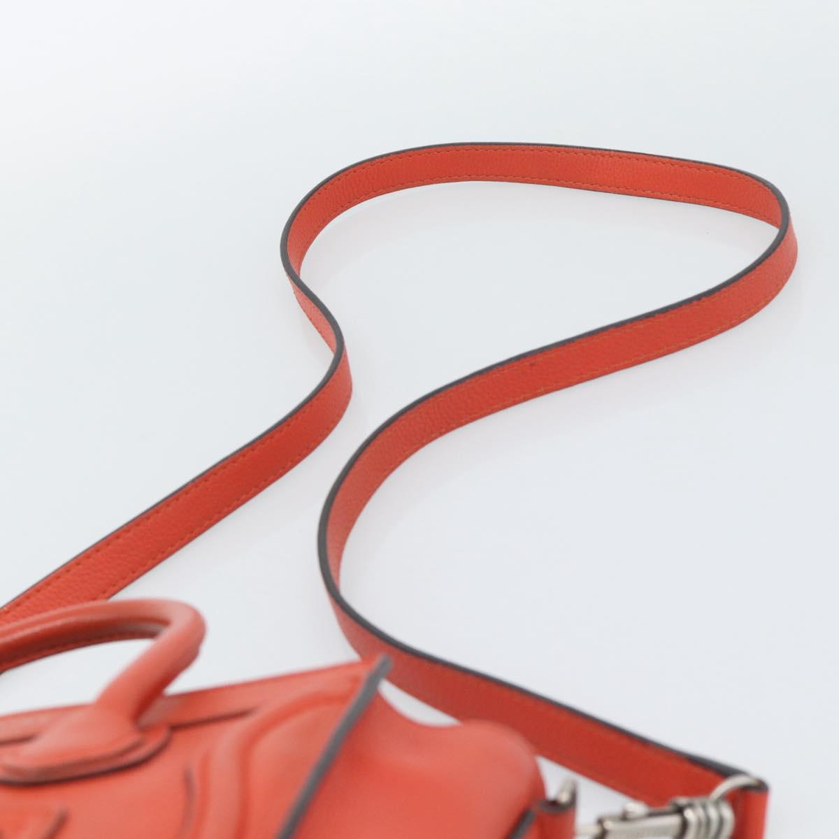 CELINE Luggage Nano Shopper Hand Bag Leather 2way Orange Silver Auth ka5539A